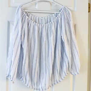 Gap Striped Blue and White Women's Linen Top, Size L, ptp 22”